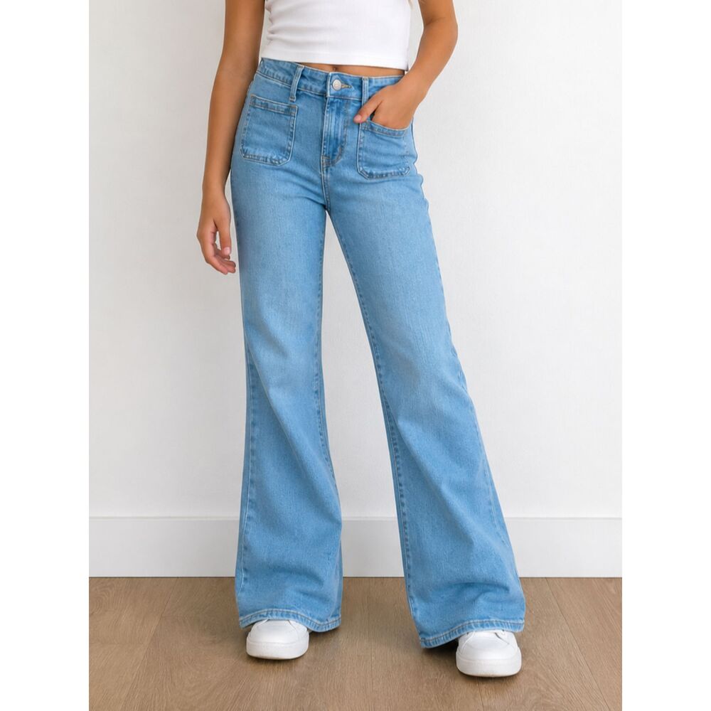 GAP Kids '70s Flare High Rise Jeans Girls Size 12 Blue Stretch Denim Retro